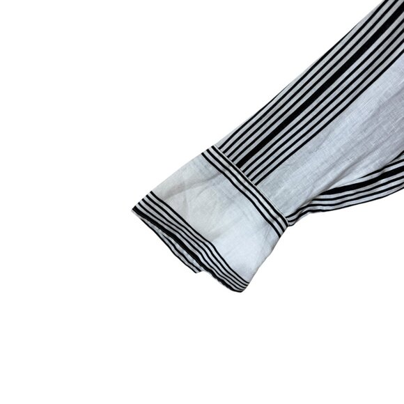 H&M Linen Popover Shirt Tunic Oversized Band Collar Dropped Shoulders Wide Cuffs - Picture 8 of 16